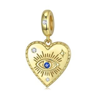Evil Eye Heart-Shaped S925 Sterling Silver Gold-Plated Pendant or Bracelet